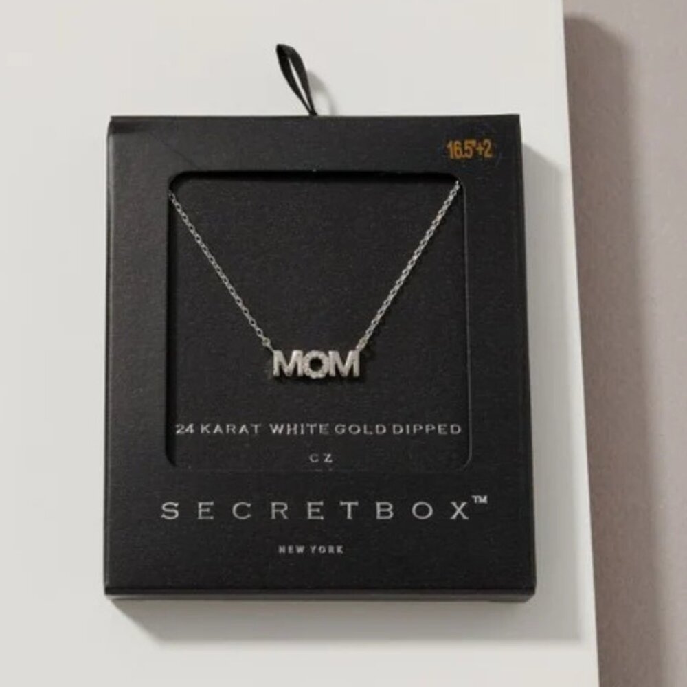MOTHER'S DAY GIFT π Secret Box βMOMβ Whiteβ Gold Necklace - Picture 2 of 5